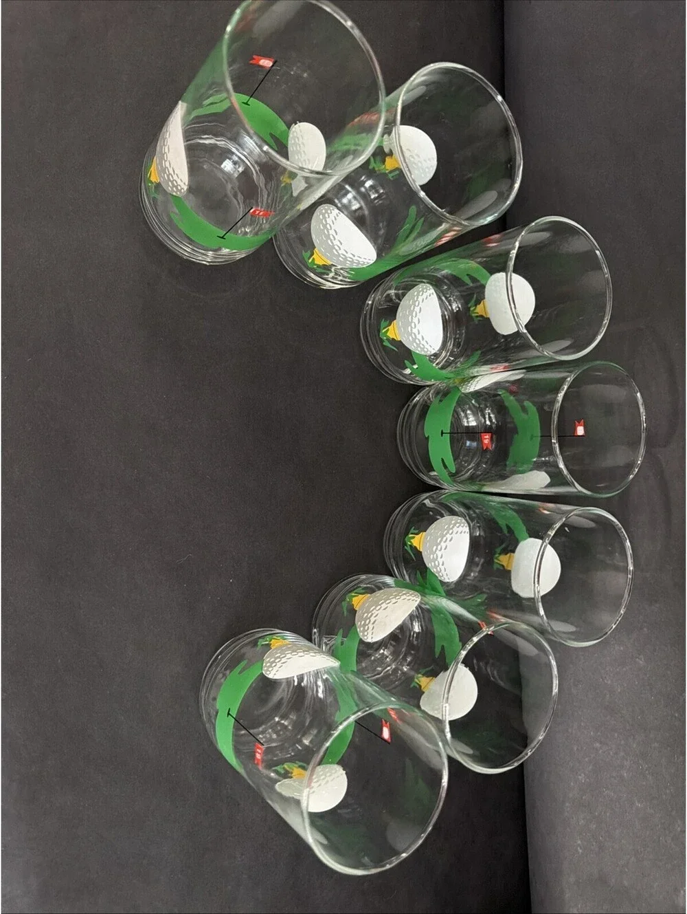 Set of 7 Vintage Golf Ball 19th Hole 16 Oz Indiana Glass Tumblers